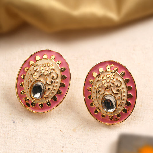 Manjari- Stone Studded Stud Earrings(Baby Pink)