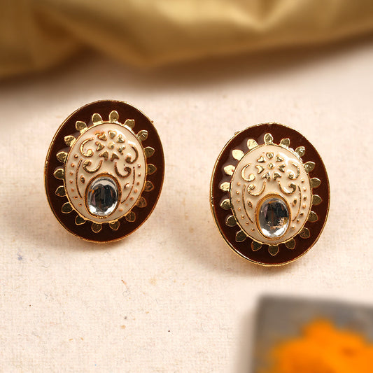 Manjari- Stone Studded Stud Earrings(Brown)