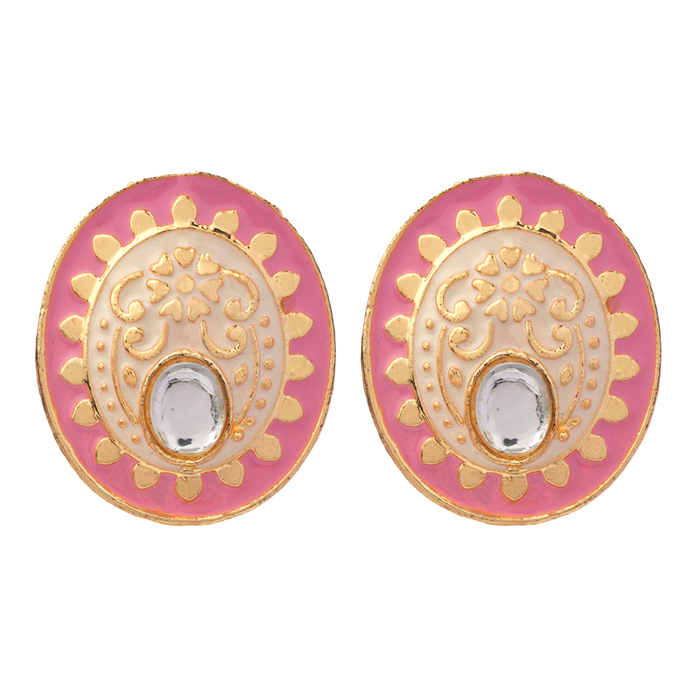 Manjari- Stone Studded Stud Earrings(Baby Pink)