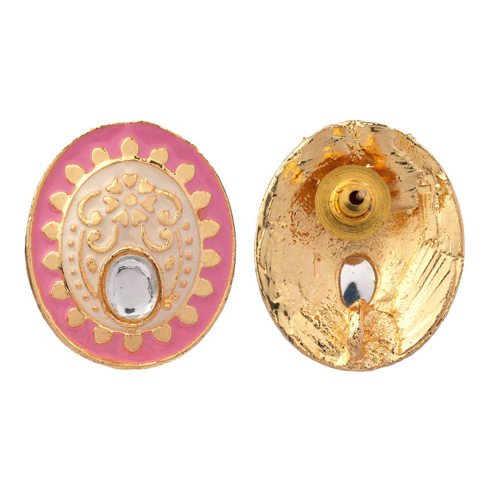 Manjari- Stone Studded Stud Earrings(Baby Pink)