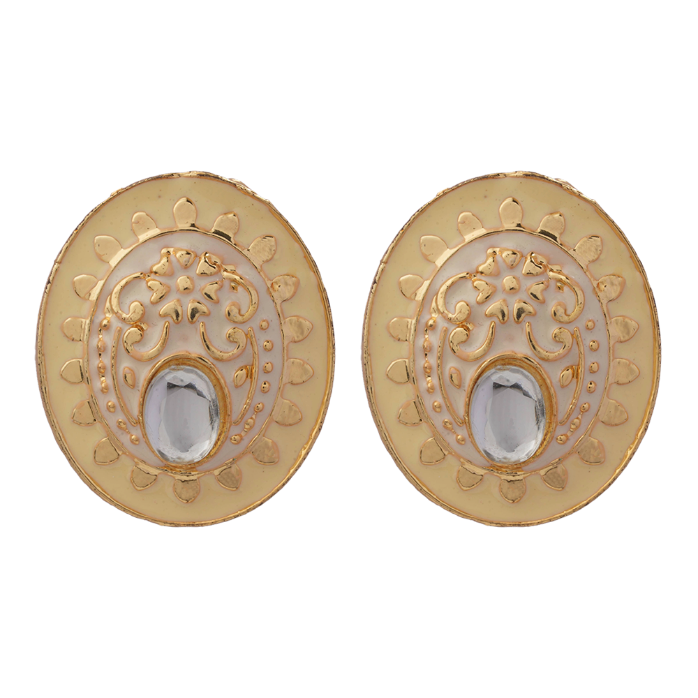 Manjari- Stone Studded Stud Earrings(Yellow)