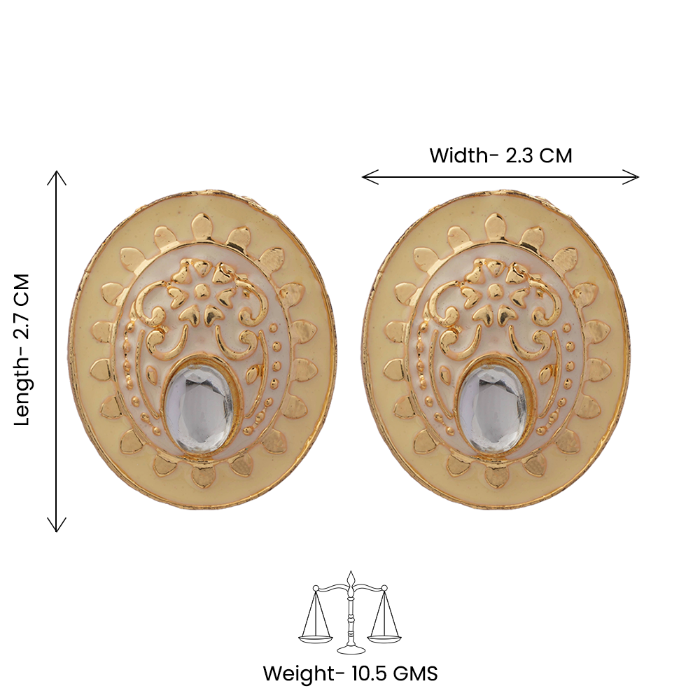Manjari- Stone Studded Stud Earrings(Yellow)