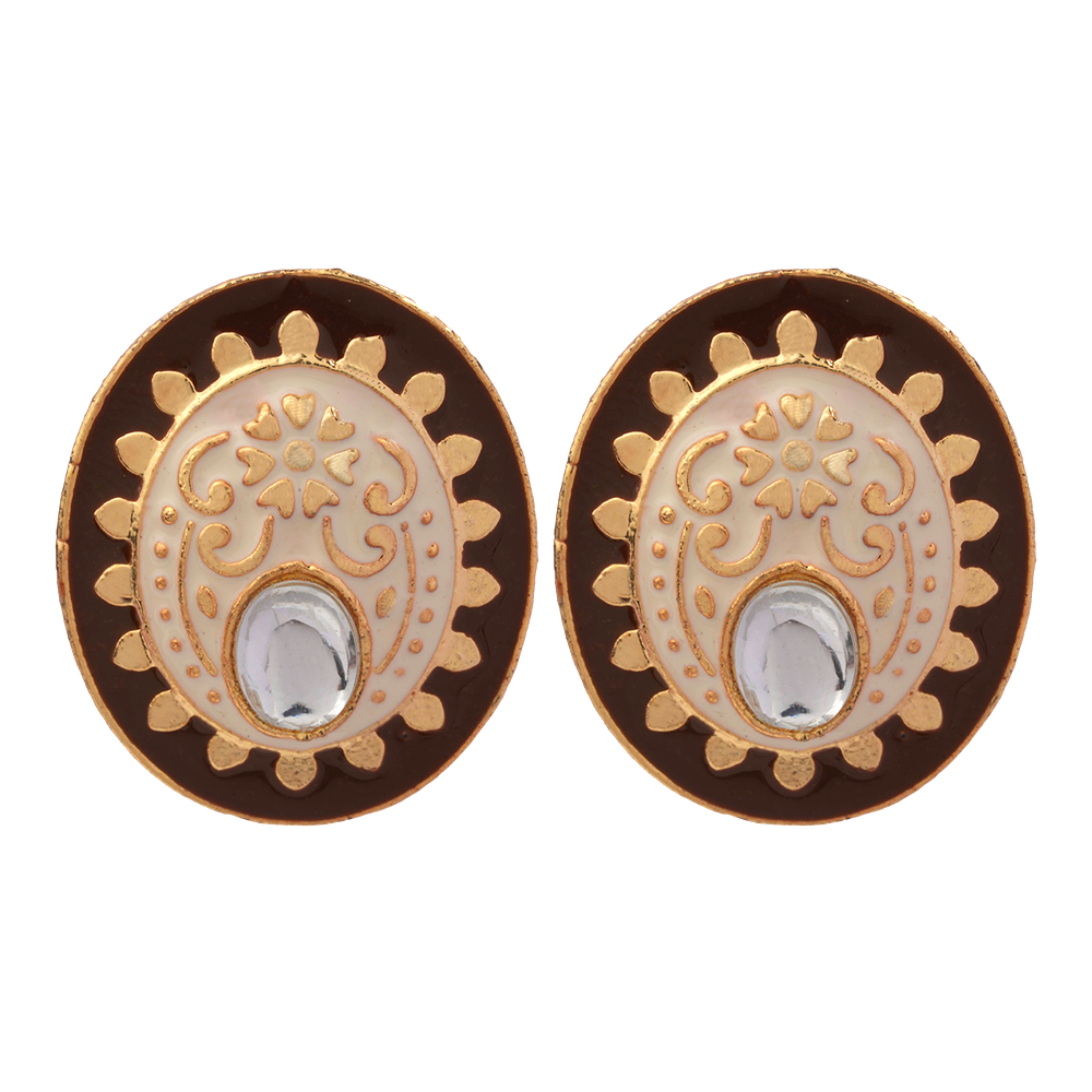 Manjari- Stone Studded Stud Earrings(Brown)