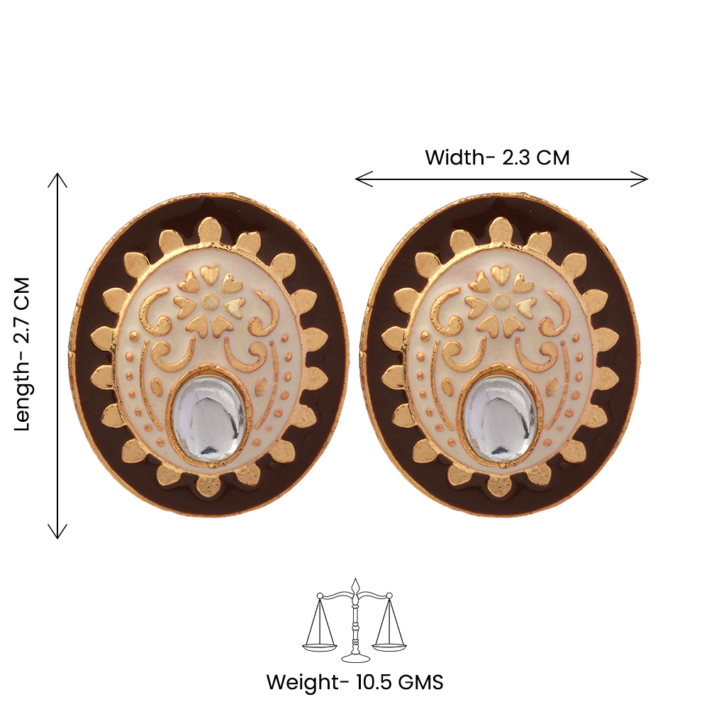 Manjari- Stone Studded Stud Earrings(Brown)
