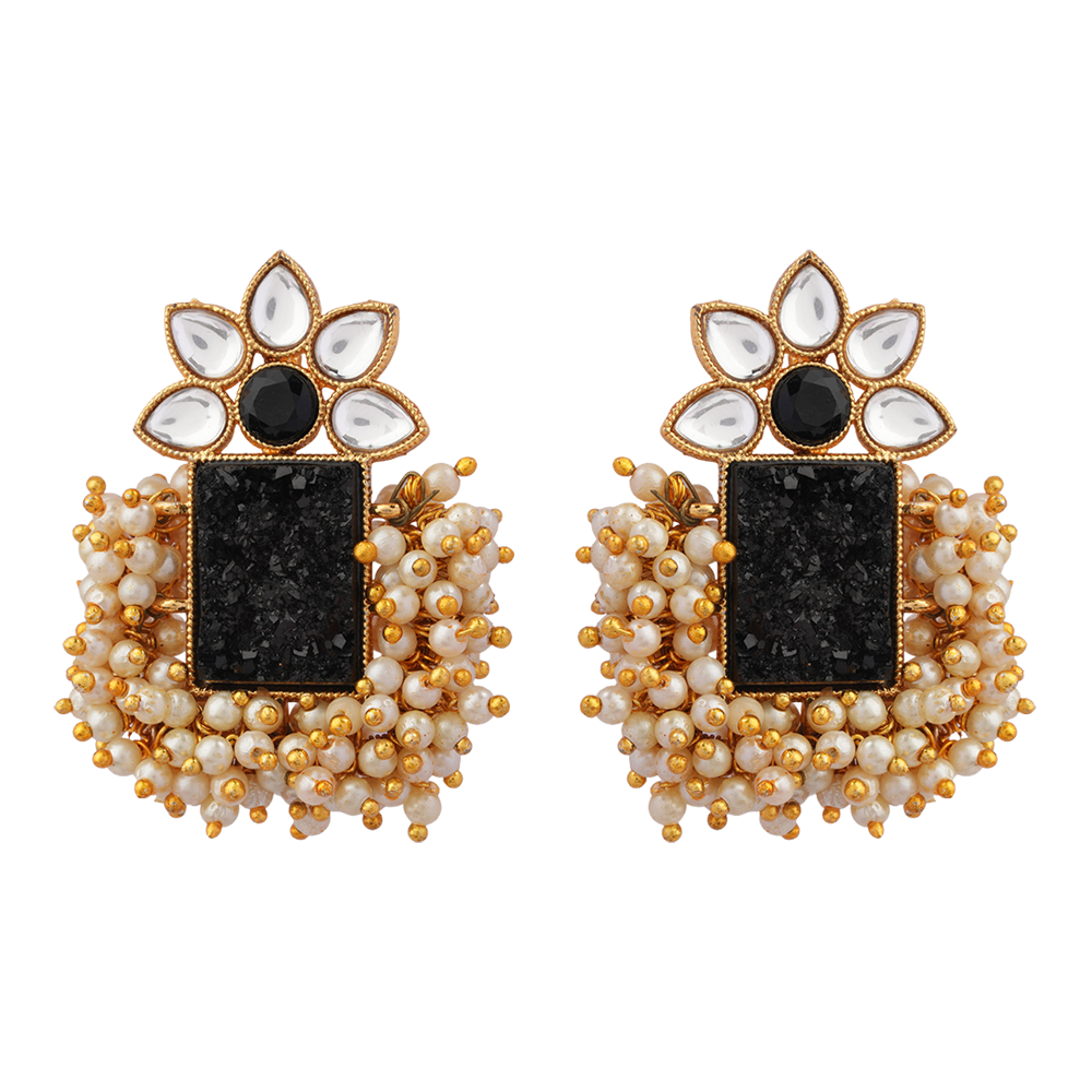 Mishka- Stone Studded Pearl Framed Stud Earrings