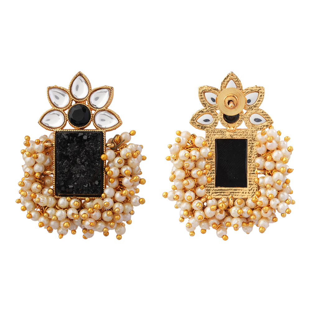 Mishka- Stone Studded Pearl Framed Stud Earrings