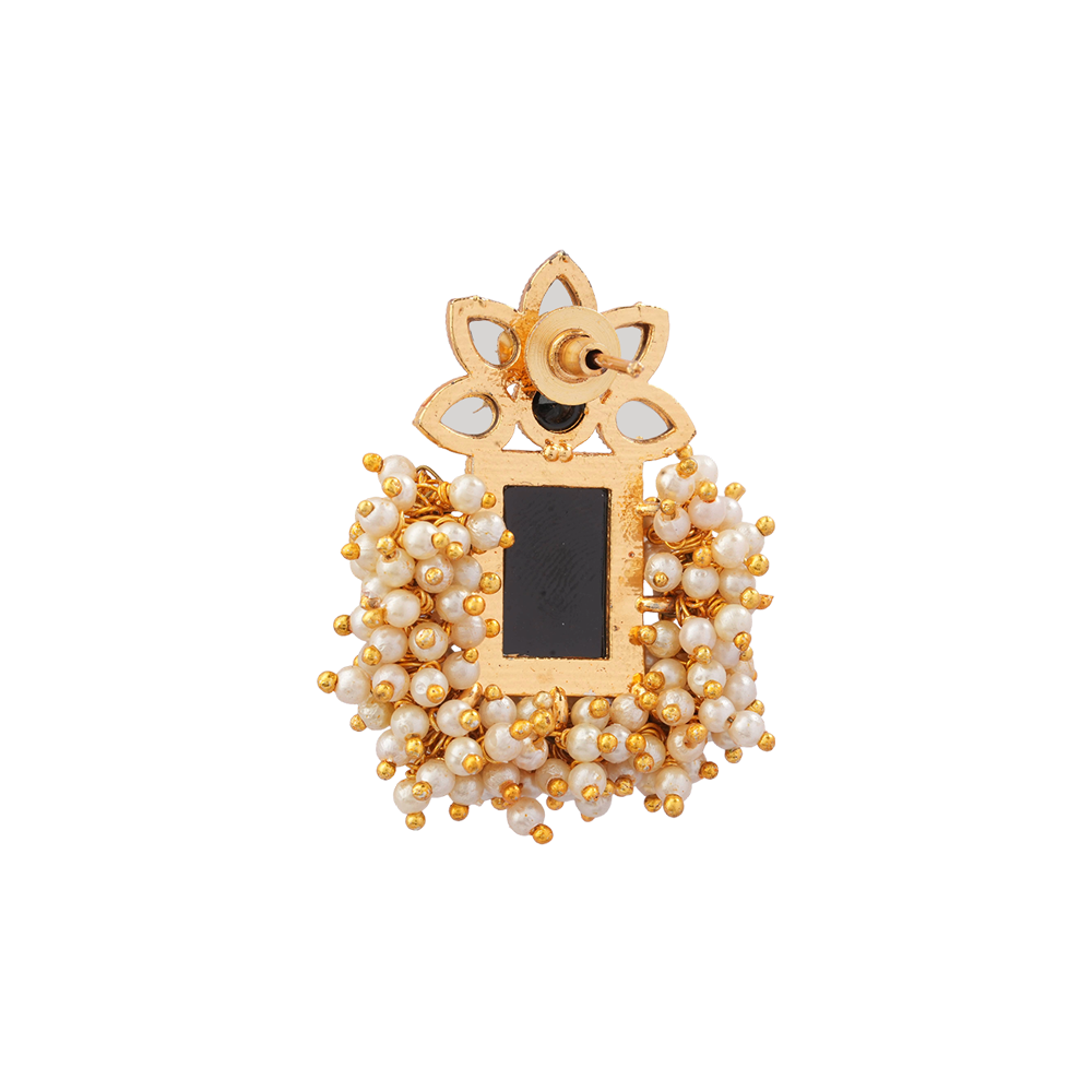 Mishka- Stone Studded Pearl Framed Stud Earrings