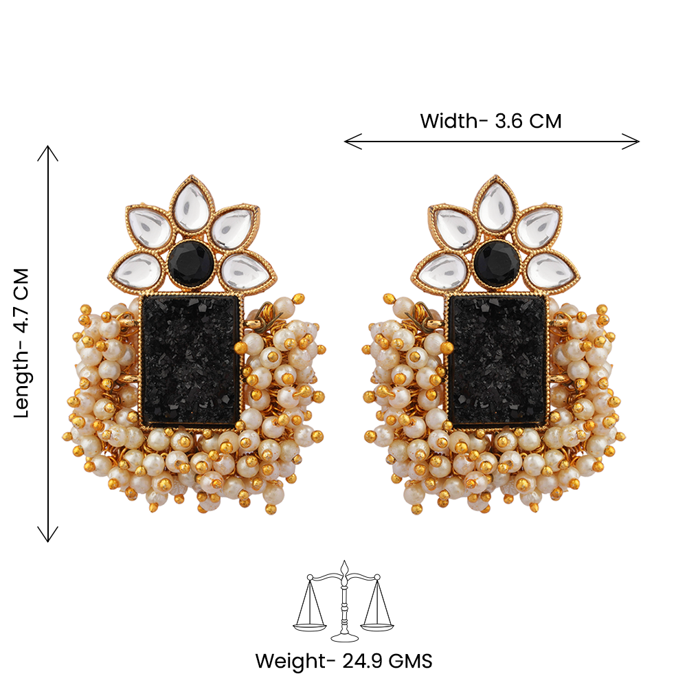 Mishka- Stone Studded Pearl Framed Stud Earrings