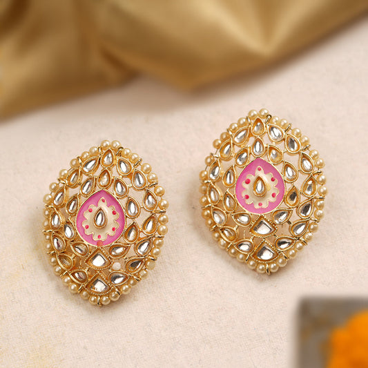 Mridula- Stone Studded Pearl Framed Stud Earrings
