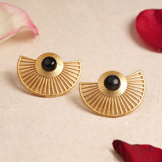 Namya- Stone Studded Golden Stud Earrings(Green)