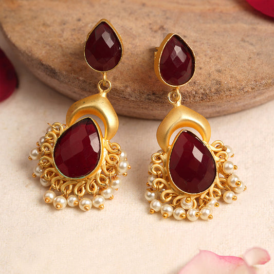 Nidhi- Stone Studded Hanging Pearls Dangler Earrings