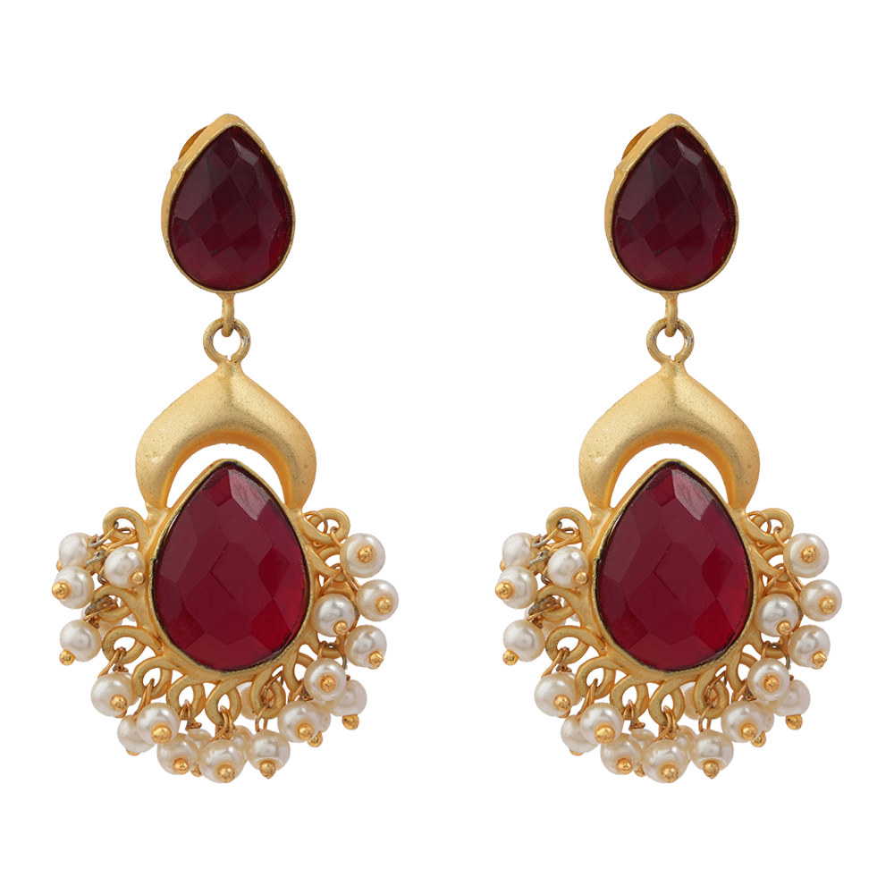 Nidhi- Stone Studded Hanging Pearls Dangler Earrings