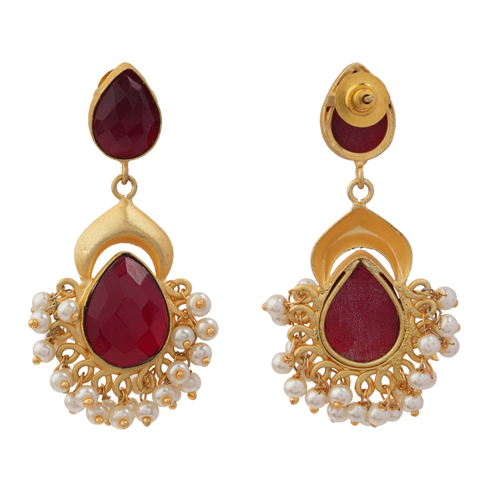 Nidhi- Stone Studded Hanging Pearls Dangler Earrings