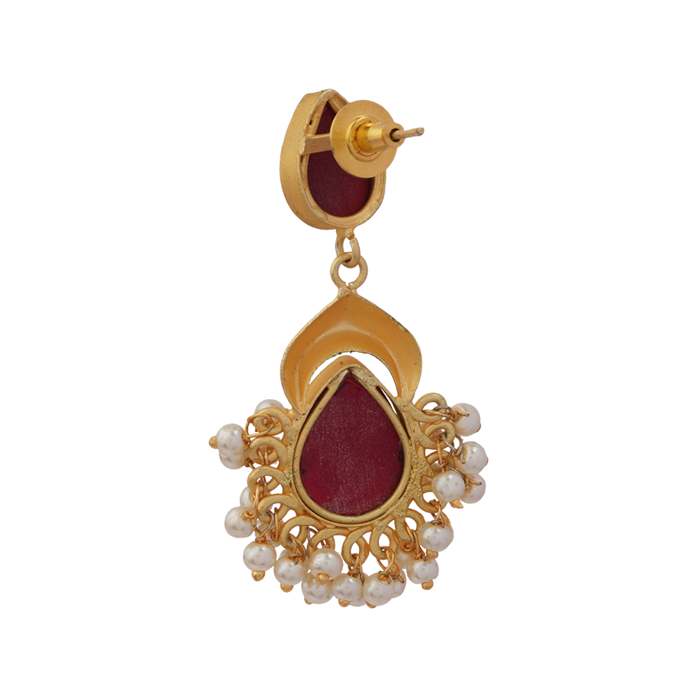 Nidhi- Stone Studded Hanging Pearls Dangler Earrings