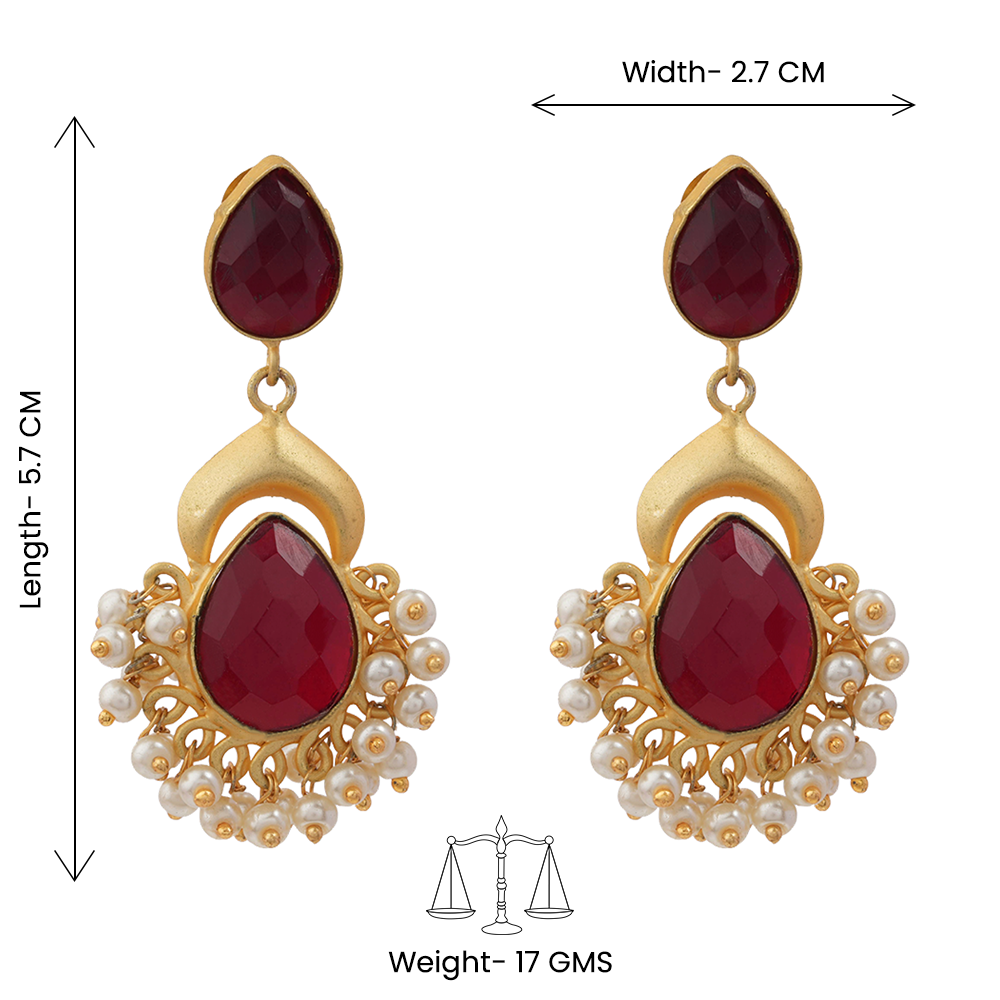 Nidhi- Stone Studded Hanging Pearls Dangler Earrings
