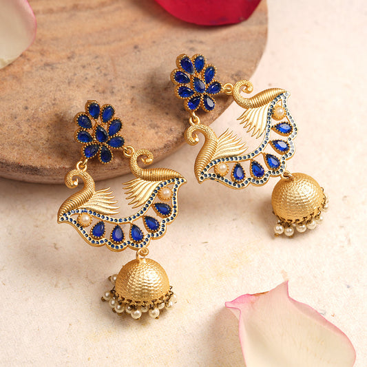 Nishita- Stone Studded Hanging Pearl Jhumki Earrings