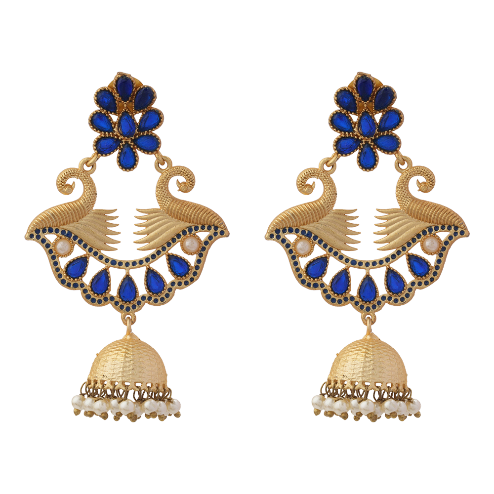 Nishita- Stone Studded Hanging Pearl Jhumki Earrings