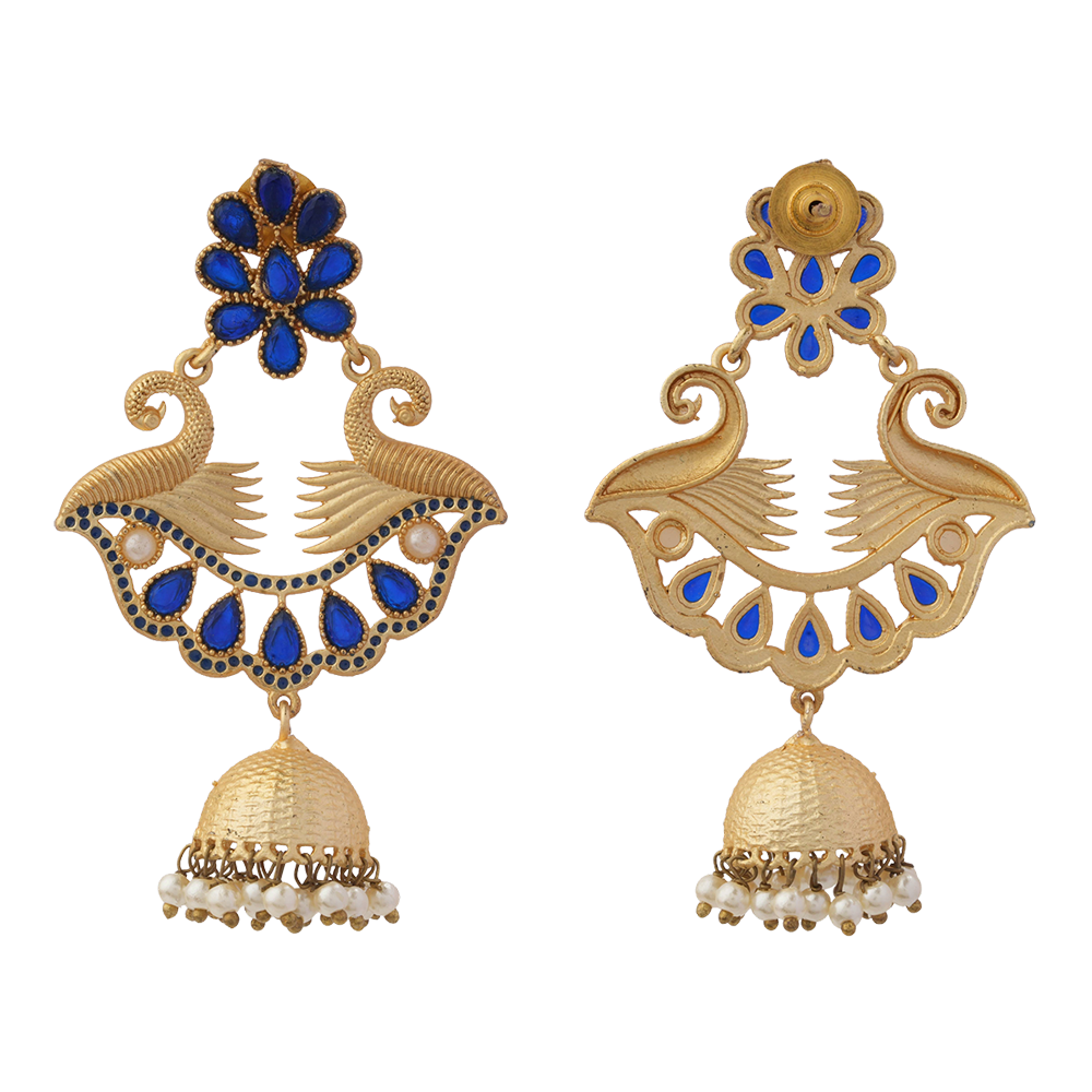 Nishita- Stone Studded Hanging Pearl Jhumki Earrings