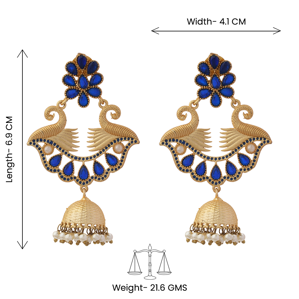 Nishita- Stone Studded Hanging Pearl Jhumki Earrings