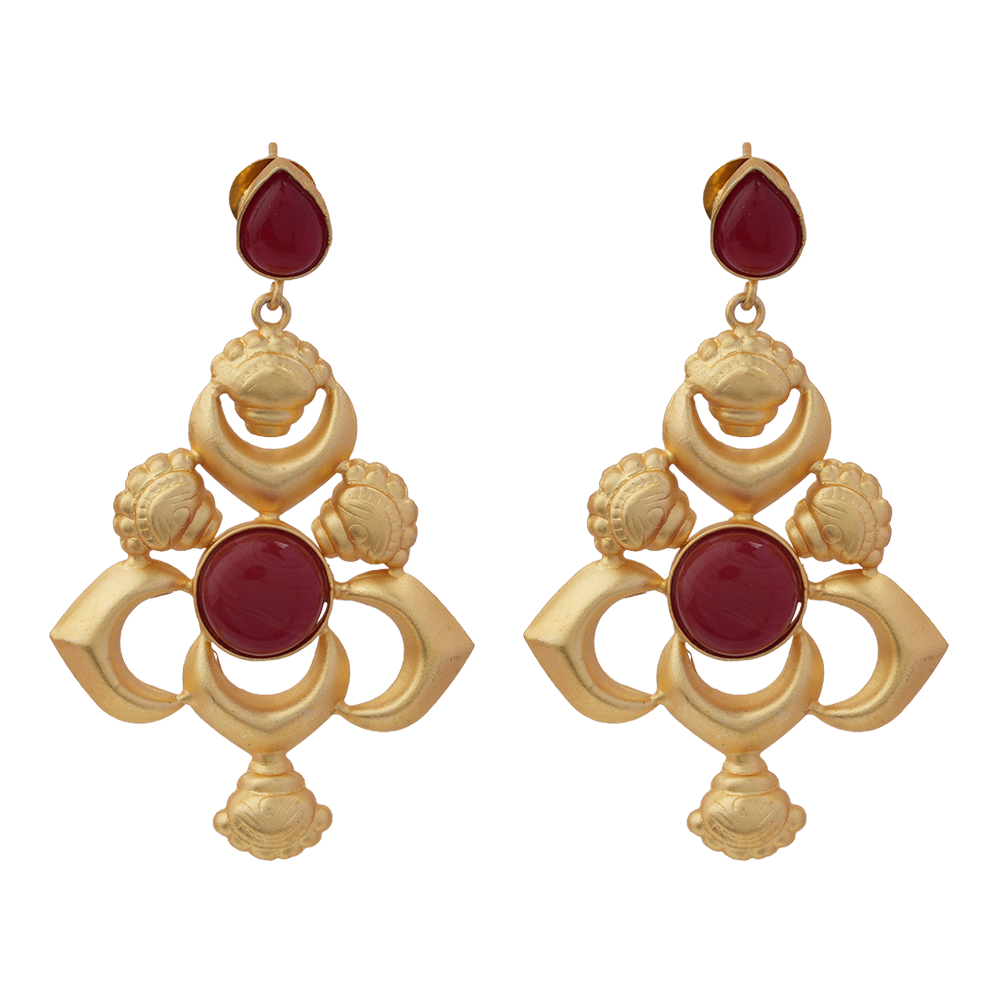 Nivah- Stone Studded Hanging Pearls Dangler Earrings