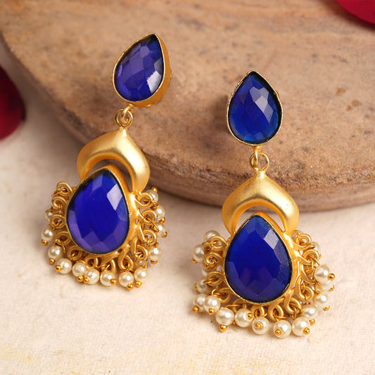 Ojasvi- Stone Studded Hanging Pearls Dangler Earrings