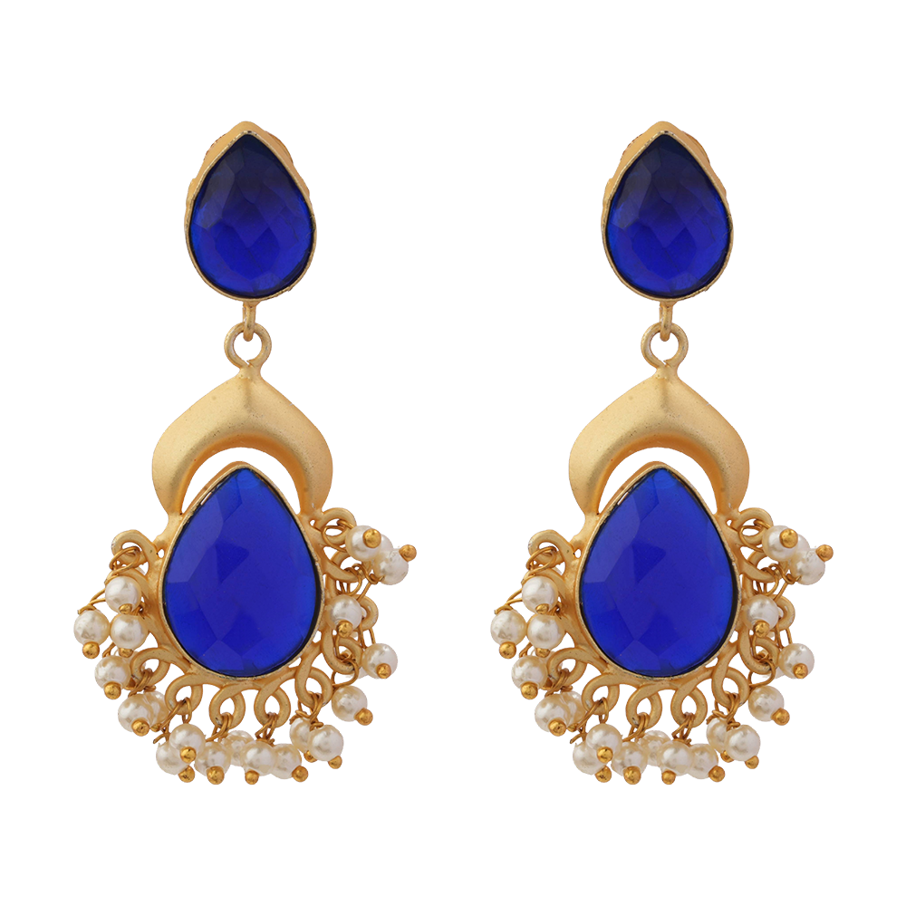 Ojasvi- Stone Studded Hanging Pearls Dangler Earrings