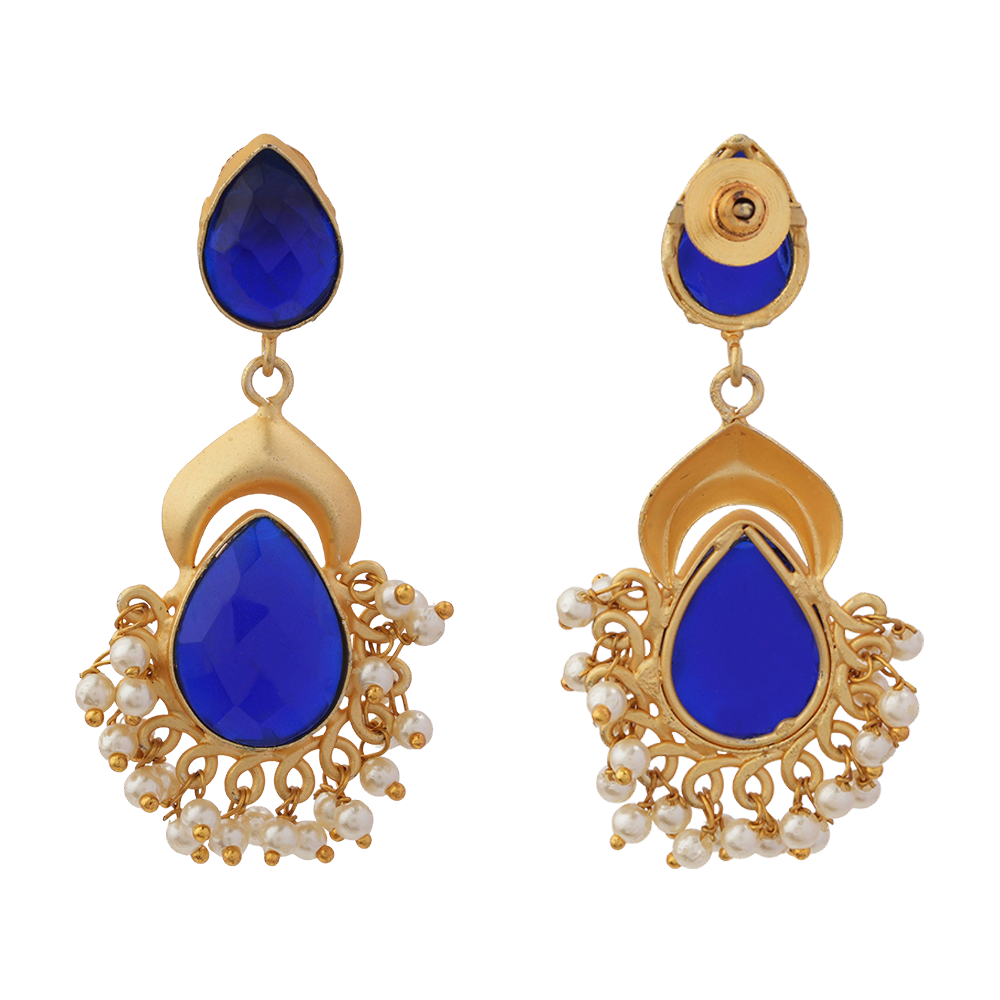 Ojasvi- Stone Studded Hanging Pearls Dangler Earrings