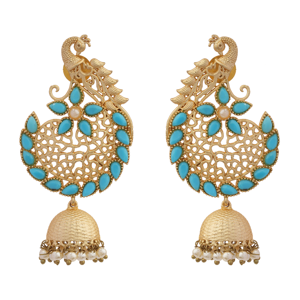 Prisha- Stone Studded Hanging Pearl Jhumki Earrings(Yellow)