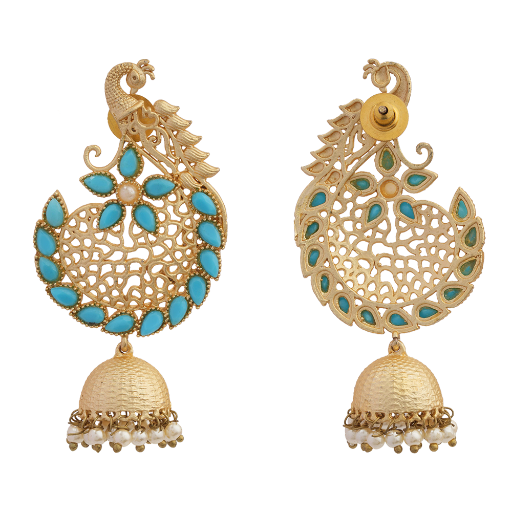 Prisha- Stone Studded Hanging Pearl Jhumki Earrings(Yellow)