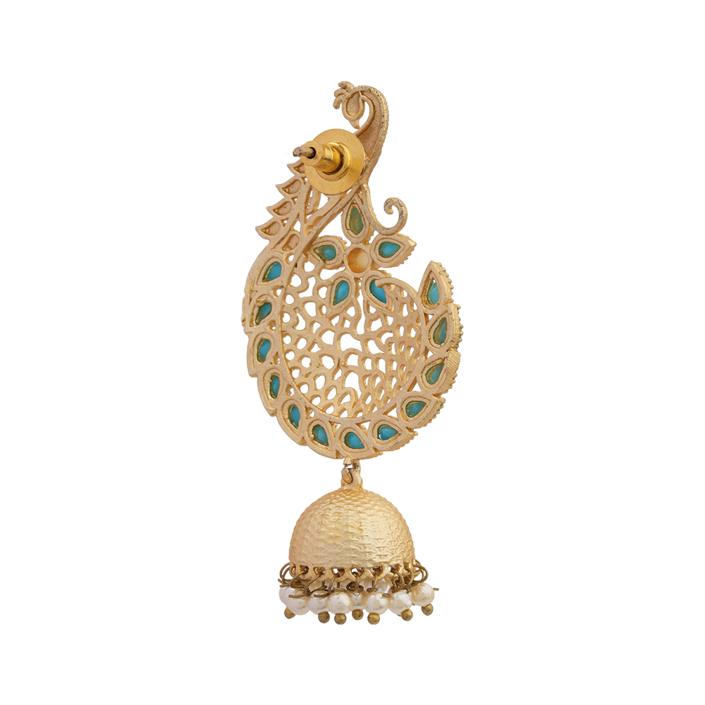Prisha- Stone Studded Hanging Pearl Jhumki Earrings(Yellow)