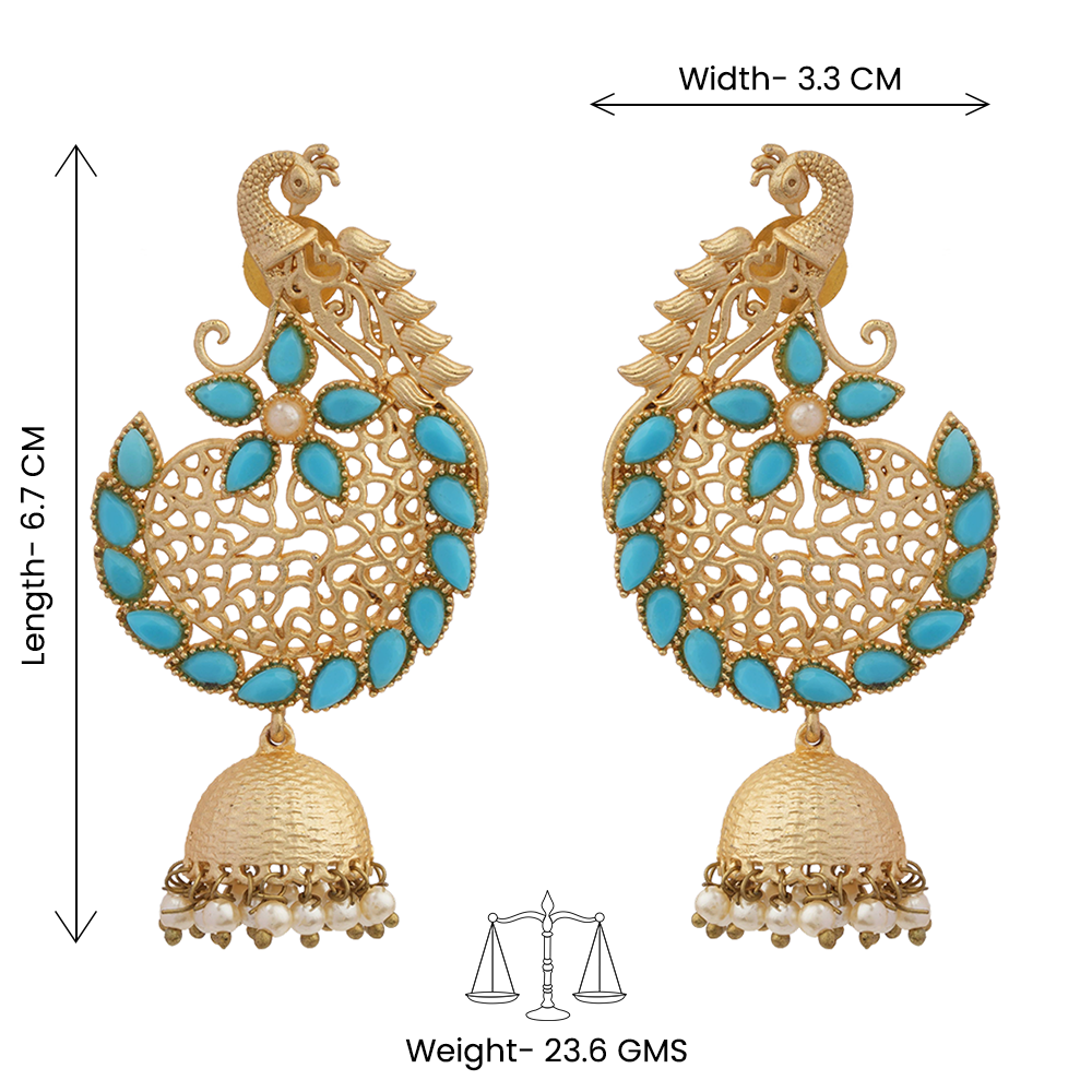 Prisha- Stone Studded Hanging Pearl Jhumki Earrings(Yellow)