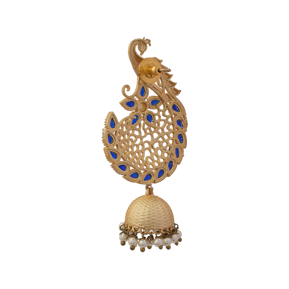 Prisha- Stone Studded Hanging Pearl Jhumki Earrings(Navy Blue)