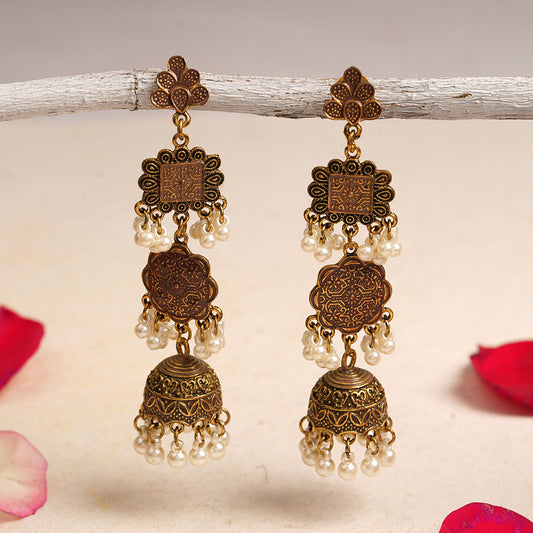 Rachita- Golden Hanging Pearl Jhumki Earrings