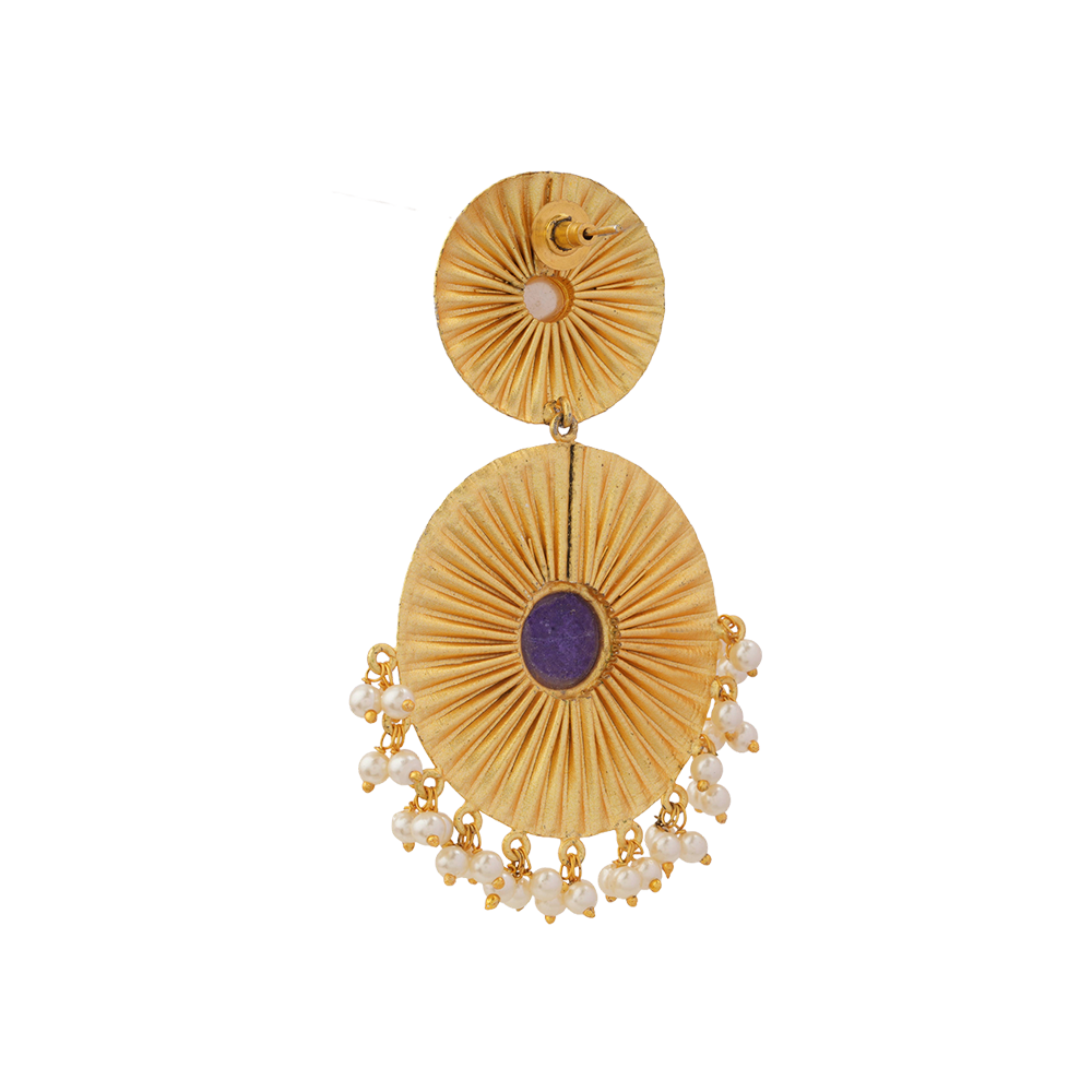 Radha- Natural Stone Studded Dangler Earrings(Purple)