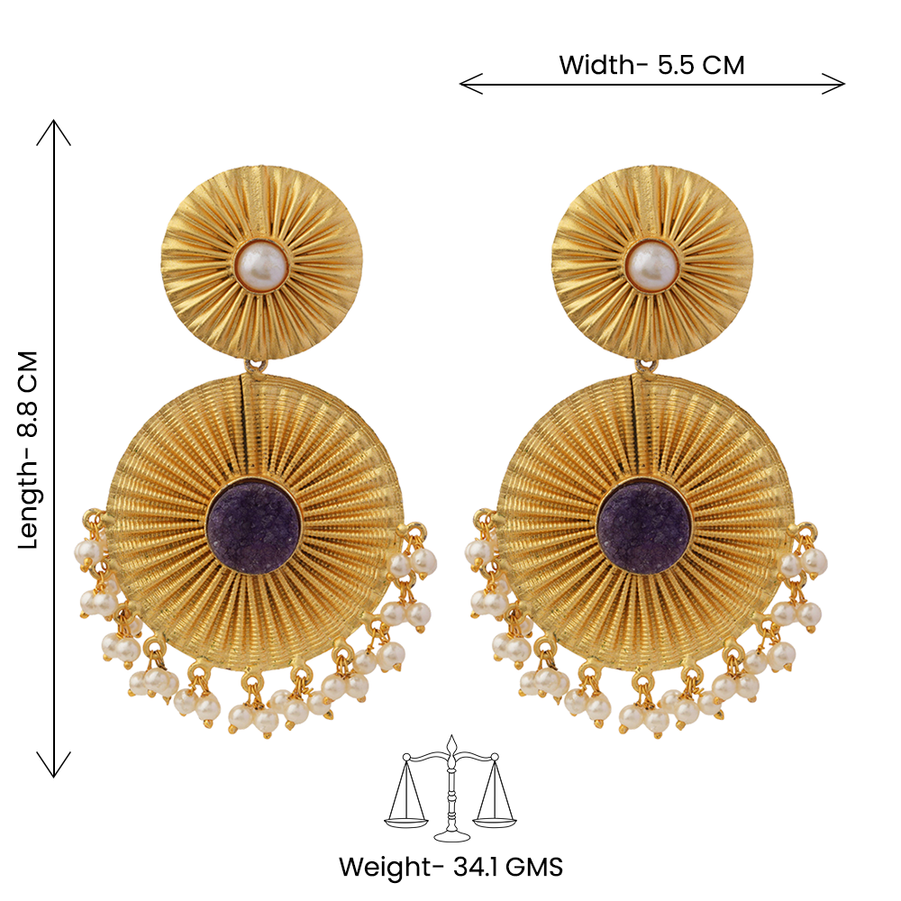 Radha- Natural Stone Studded Dangler Earrings(Purple)