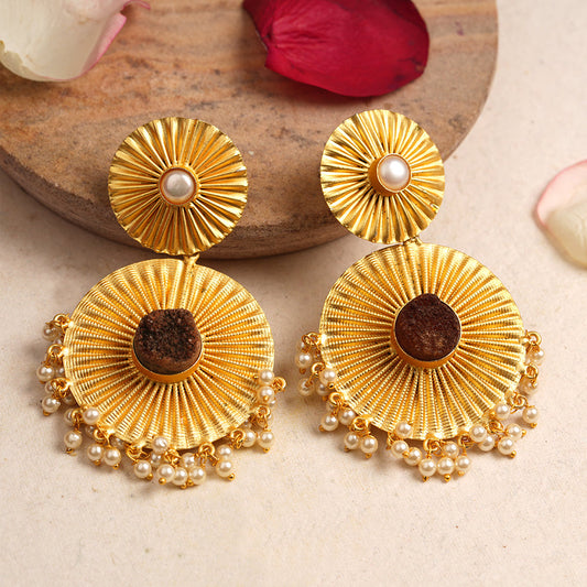 Radha- Natural Stone Studded Dangler Earrings(Brown)