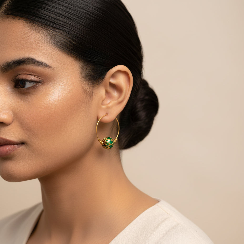 Rajvi- Pearl Hoop Earrings(Green)