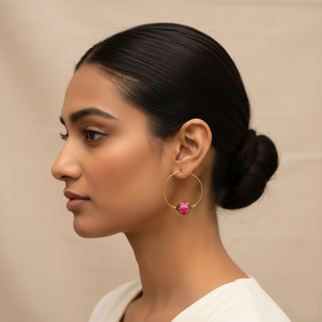 Rajvi- Pearl Hoop Earrings(Pink)
