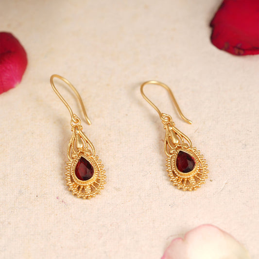 Ruhi- Stone Studded Dangler Earrings(Red)
