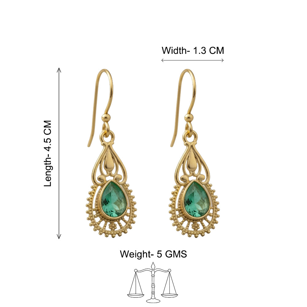 Ruhi- Stone Studded Dangler Earrings(Green)