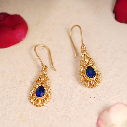 Ruhi- Stone Studded Dangler Earrings(Blue)