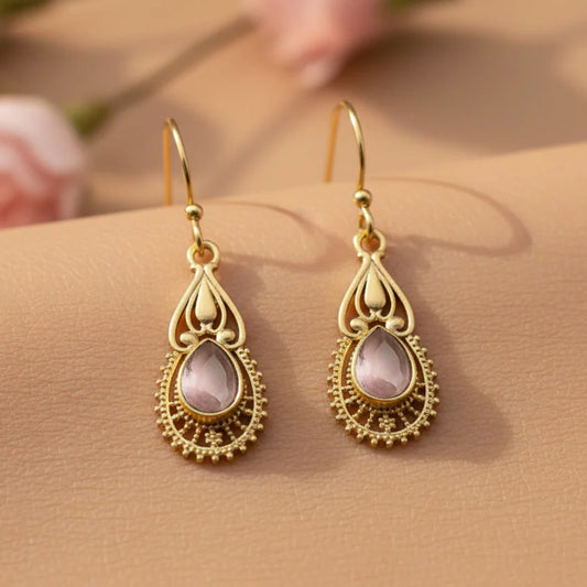 Ruhi- Stone Studded Dangler Earrings(Baby pink)