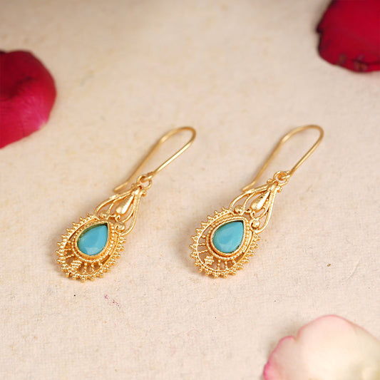 Ruhi- Stone Studded Dangler Earrings(Sky Blue)