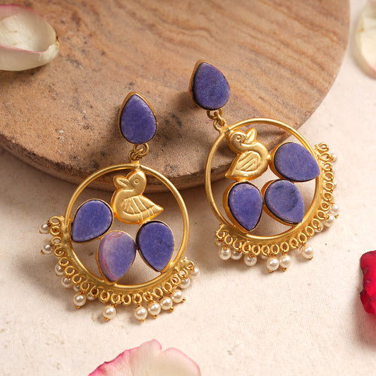 Sakshi- Blue natural stone studded Dangler Earrings