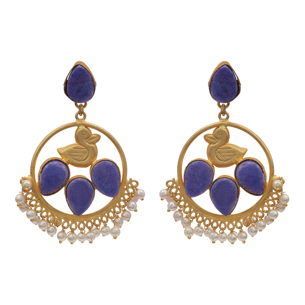 Sakshi- Blue natural stone studded Dangler Earrings