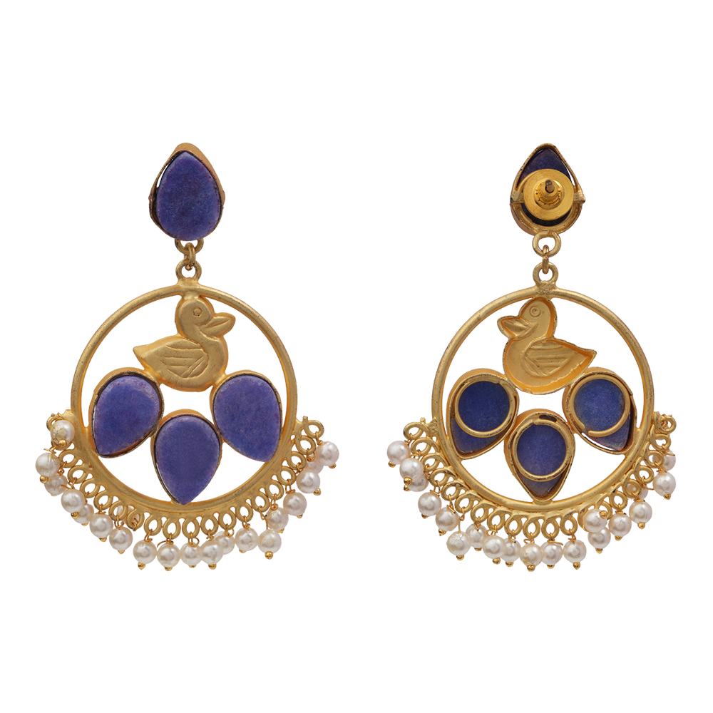 Sakshi- Blue natural stone studded Dangler Earrings