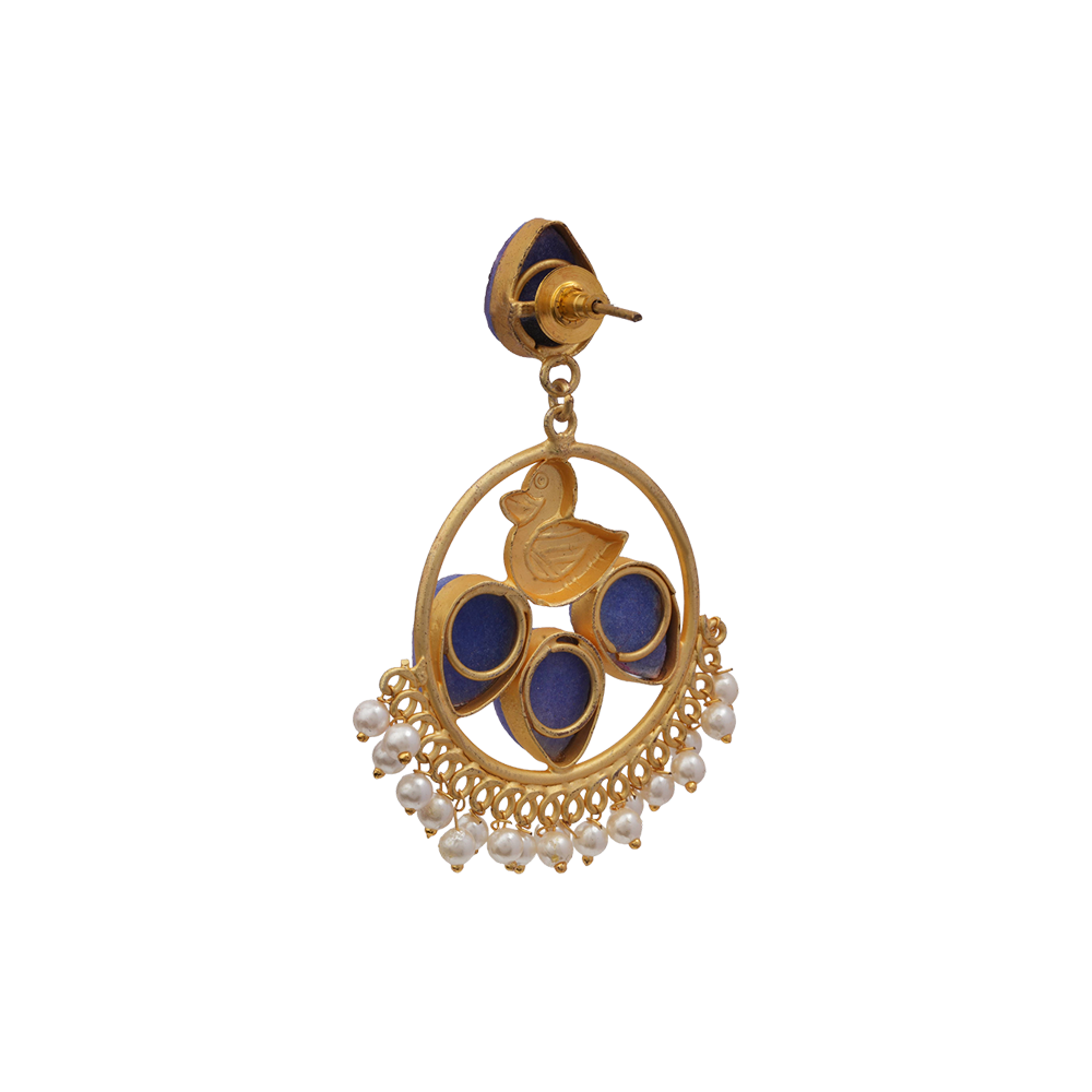 Sakshi- Blue natural stone studded Dangler Earrings