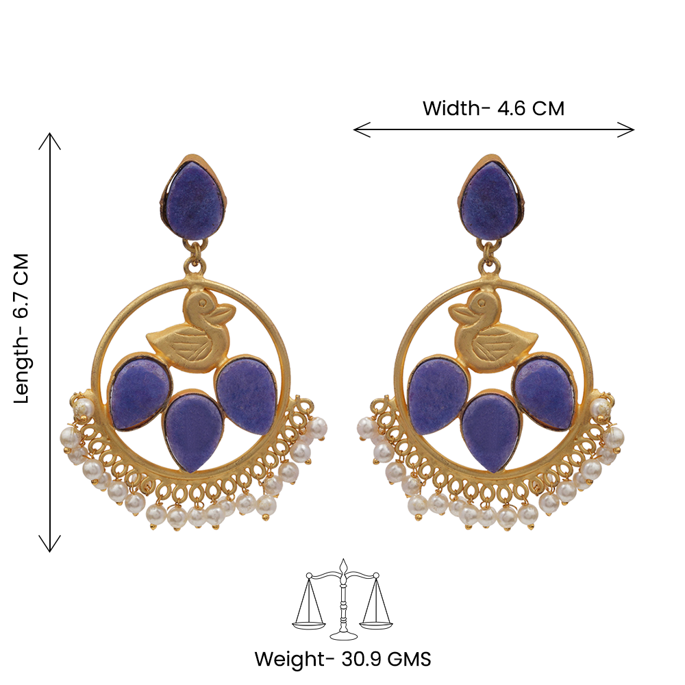 Sakshi- Blue natural stone studded Dangler Earrings