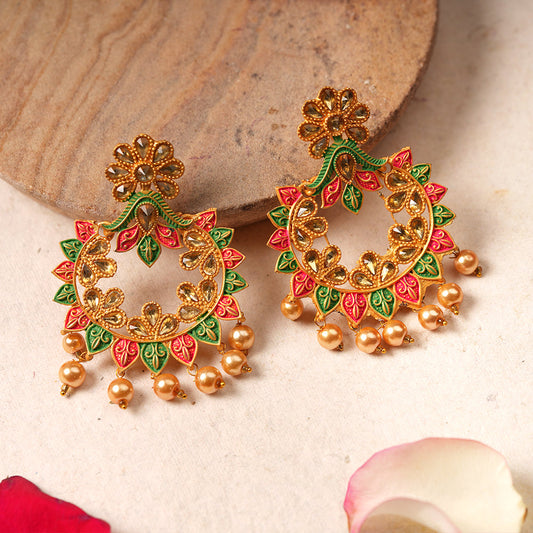 Shanaya- Meenakari Stone Studded Hanging Pearl Dangler Earrings