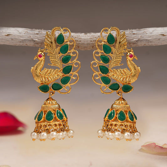 Shrishti- Stone Studded Hanging Pearl Jhumka Earrings